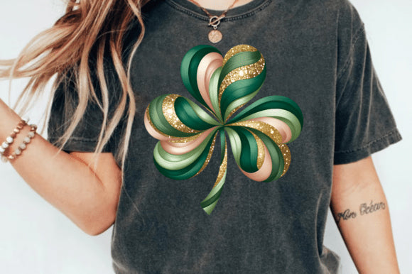 Swirled shamrock graphic tee from Anchored Grace Boutique showing a casual, colorful design on soft cotton fabric.