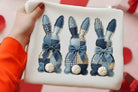 Denim Bunnies graphic tee by Anchored Grace Boutique featuring a playful bunny design on soft cotton fabric.