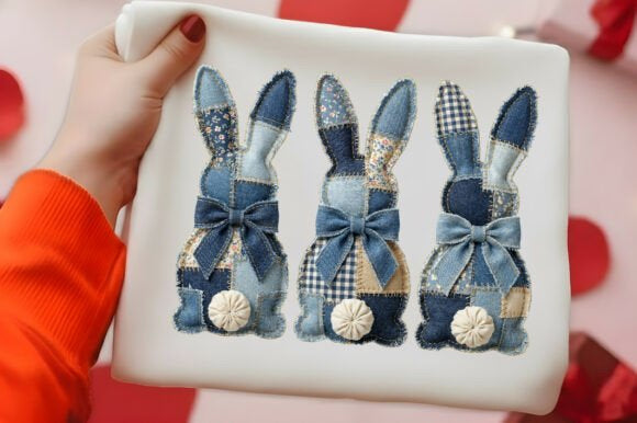 Denim Bunnies graphic tee by Anchored Grace Boutique featuring a playful bunny design on soft cotton fabric.