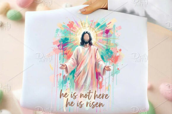 Black graphic tee by Anchored Grace Boutique featuring the "He is Not Here, He is Risen" design, front view showing the text print.