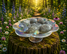 Labradorite heart-shaped gemstone from 1 Practical Magic Store, showcasing iridescent blue and green hues on a smooth polished surface.