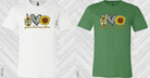 Peace Love Sunshine graphic tee by Anchored Grace Boutique featuring a colorful, sunny design on soft fabric.