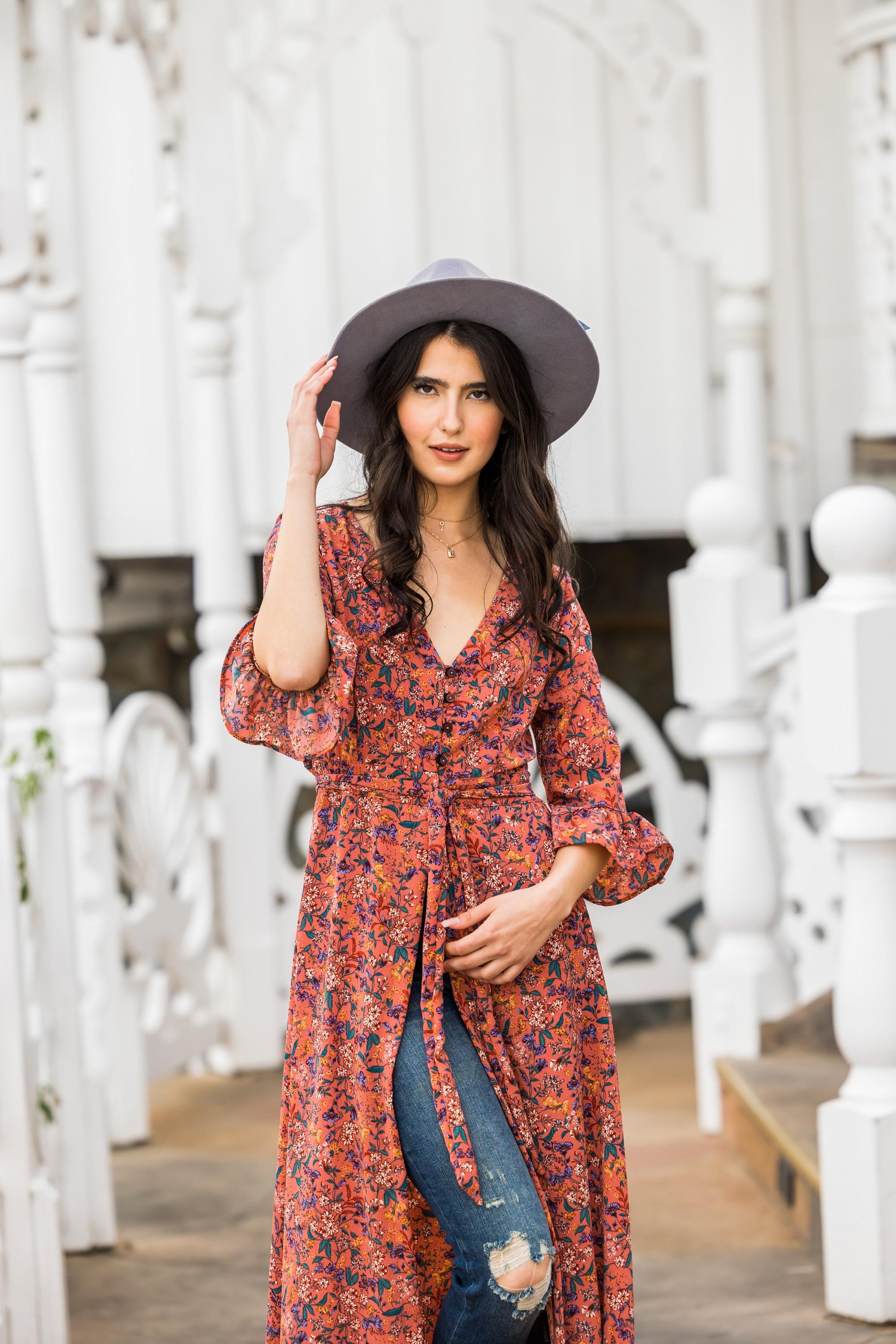 Handmade Prairie Flora dressing gown by Jennafer Grace with floral pattern, soft fabric, and relaxed fit.