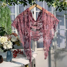 Elegant floral lace shawl or shrug with embroidered blossom design, perfect as a stylish scarf from The Bullish Store.