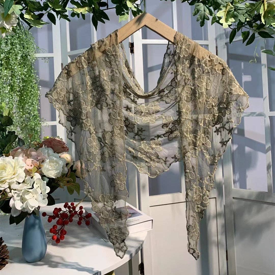 Embroidered floral lace shawl with blossom design, small scarf or shrug, perfect for romantic style, by The Bullish Store.