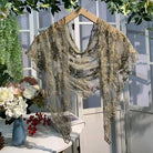 Embroidered floral lace shawl with blossom design, small scarf or shrug, perfect for romantic style, by The Bullish Store.