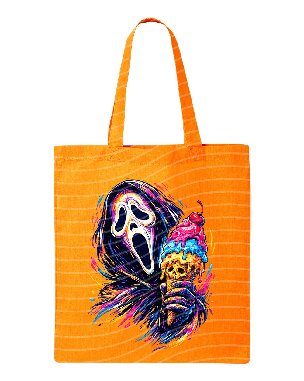 Ice Scream tote bag by Anchored Grace Boutique featuring a colorful ice cream cone design on fabric.