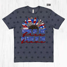 Black graphic tee from Anchored Grace Boutique featuring patriotic "Home of the Free Because of the Brave" design and bold text.