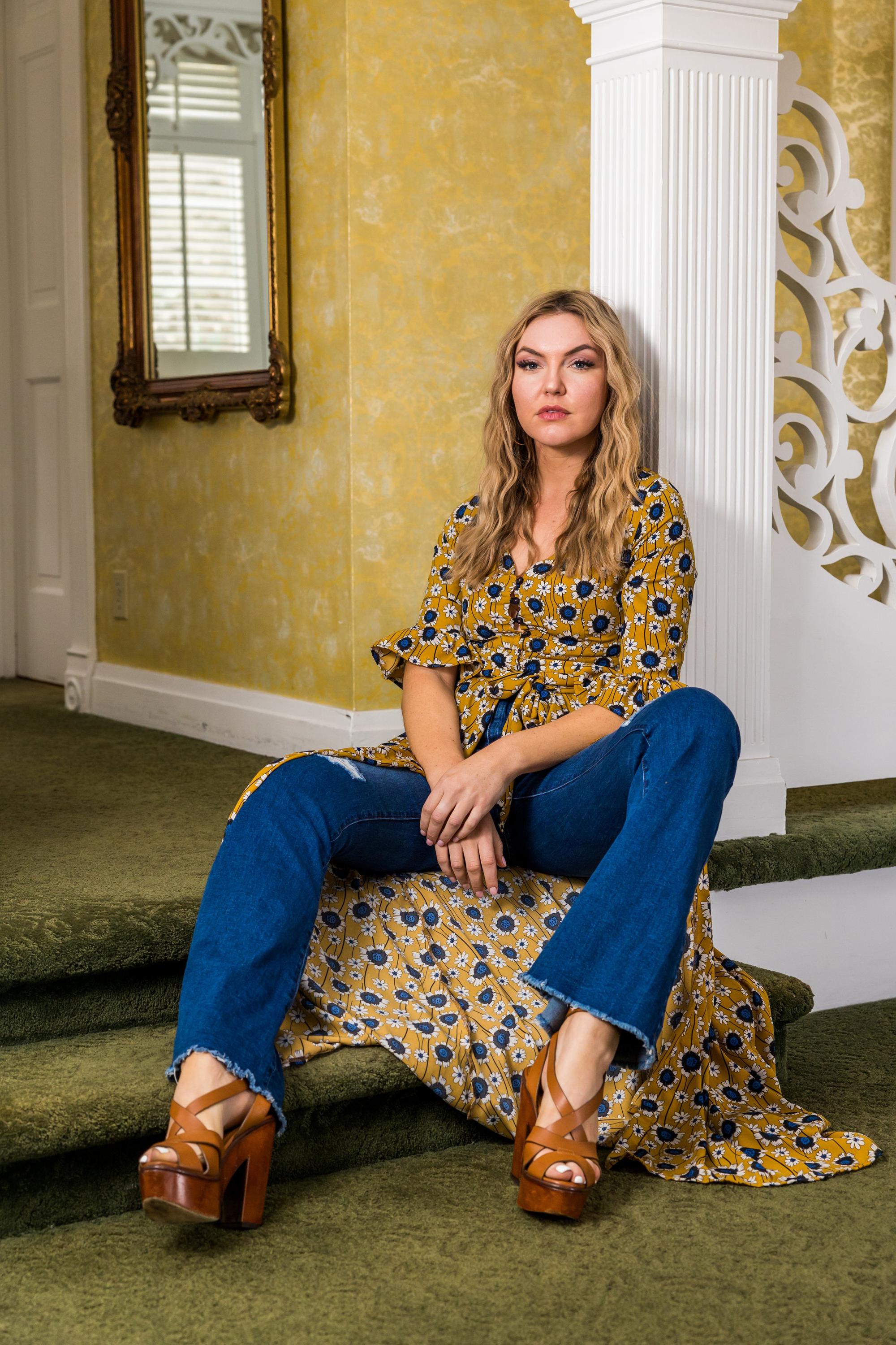 Handmade sunflower gold dressing gown by Jennafer Grace, featuring a soft fabric and elegant floral design.