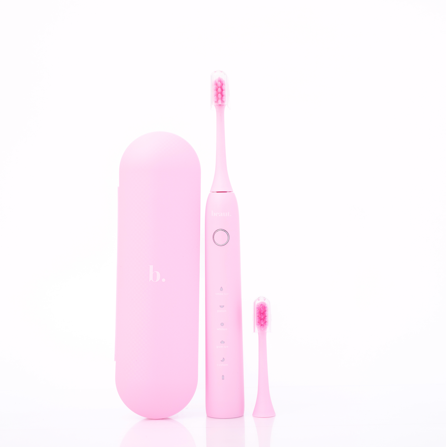 Beaut.beautyco. Smile luv toothbrush with soft bristles and ergonomic handle, shown in a close-up image.