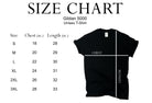 Size chart for Shop Karma Tees Gildan 5000 t-shirts, showing measurements and fit details for accurate sizing.