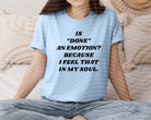 Black graphic tee from Anchored Grace Boutique featuring the "Is Done an Emotion" design with bold text on the front.