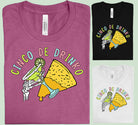 Black Cinco de Drinko graphic tee by Anchored Grace Boutique featuring colorful festive design on front.