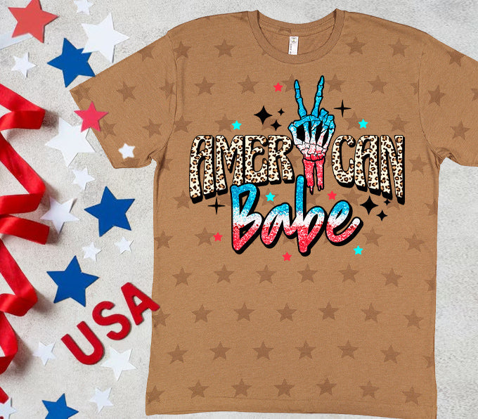 American Babe graphic tee by Anchored Grace Boutique, featuring a stylish design on a casual cotton t-shirt.