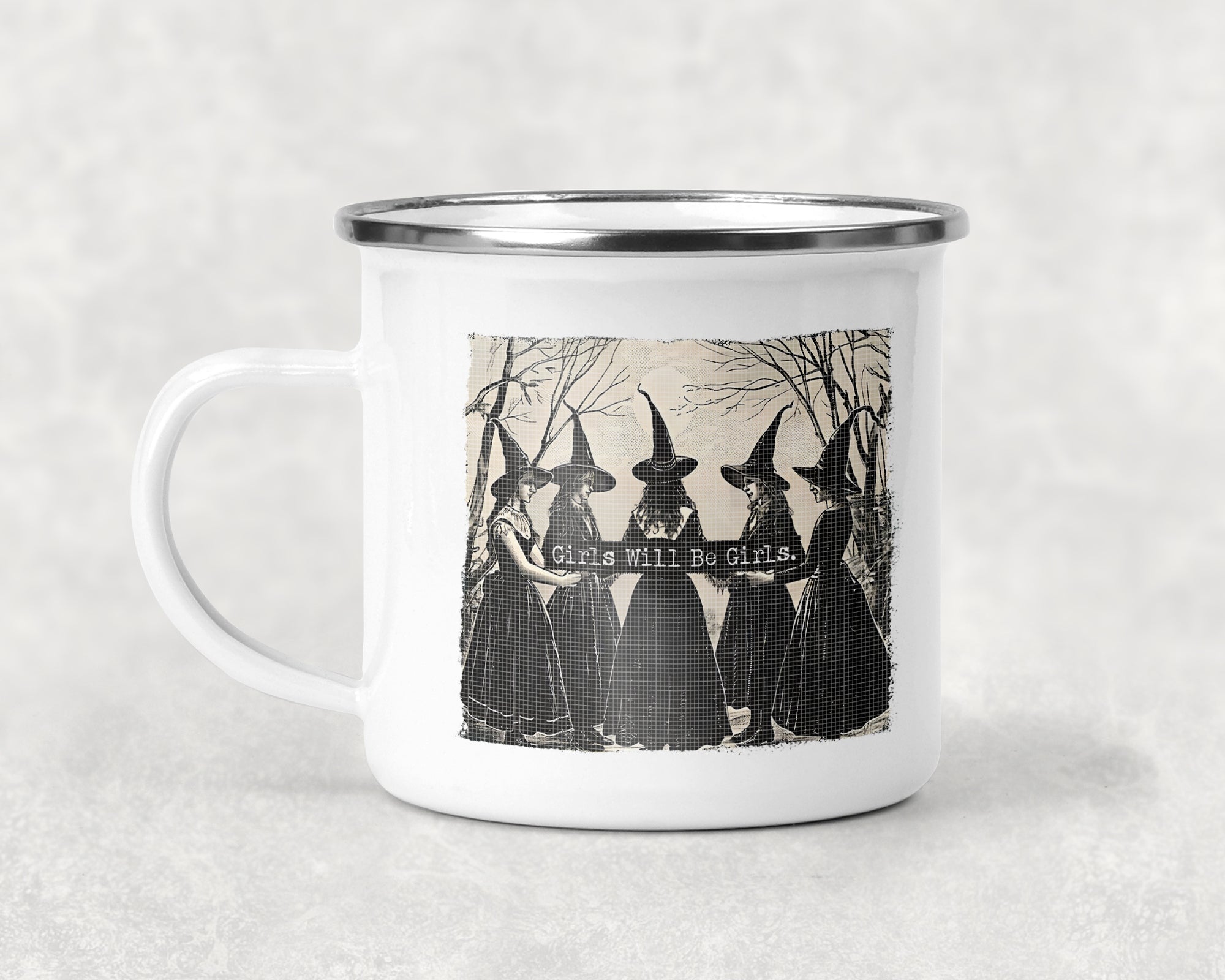 Girls Will Be Girls coffee mug by Anchored Grace Boutique with playful text design on white ceramic surface.