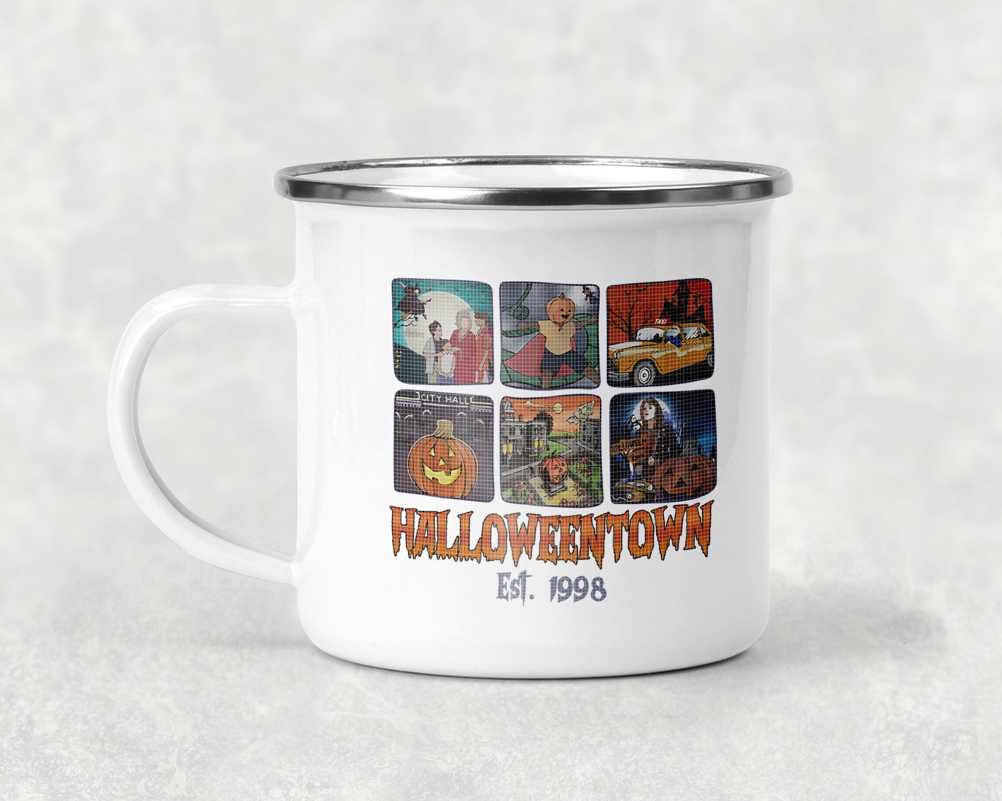 Decorative Halloweentown coffee mug by Anchored Grace Boutique featuring spooky Halloween-themed design.