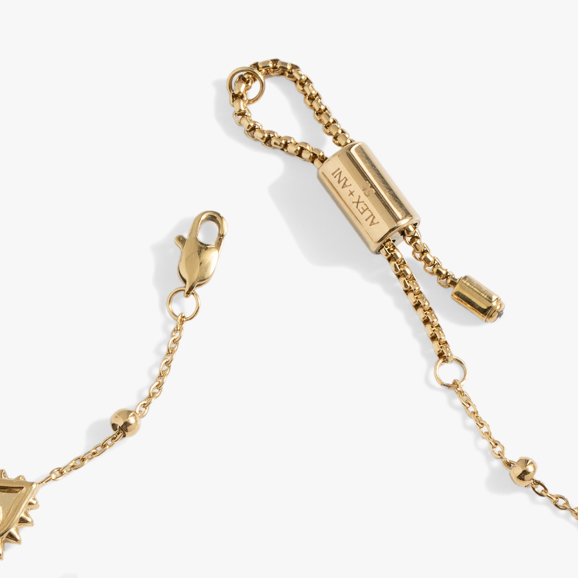 Gold stainless steel Evil Eye crystal anklet by ALEX AND ANI featuring a delicate chain and protective eye charm.