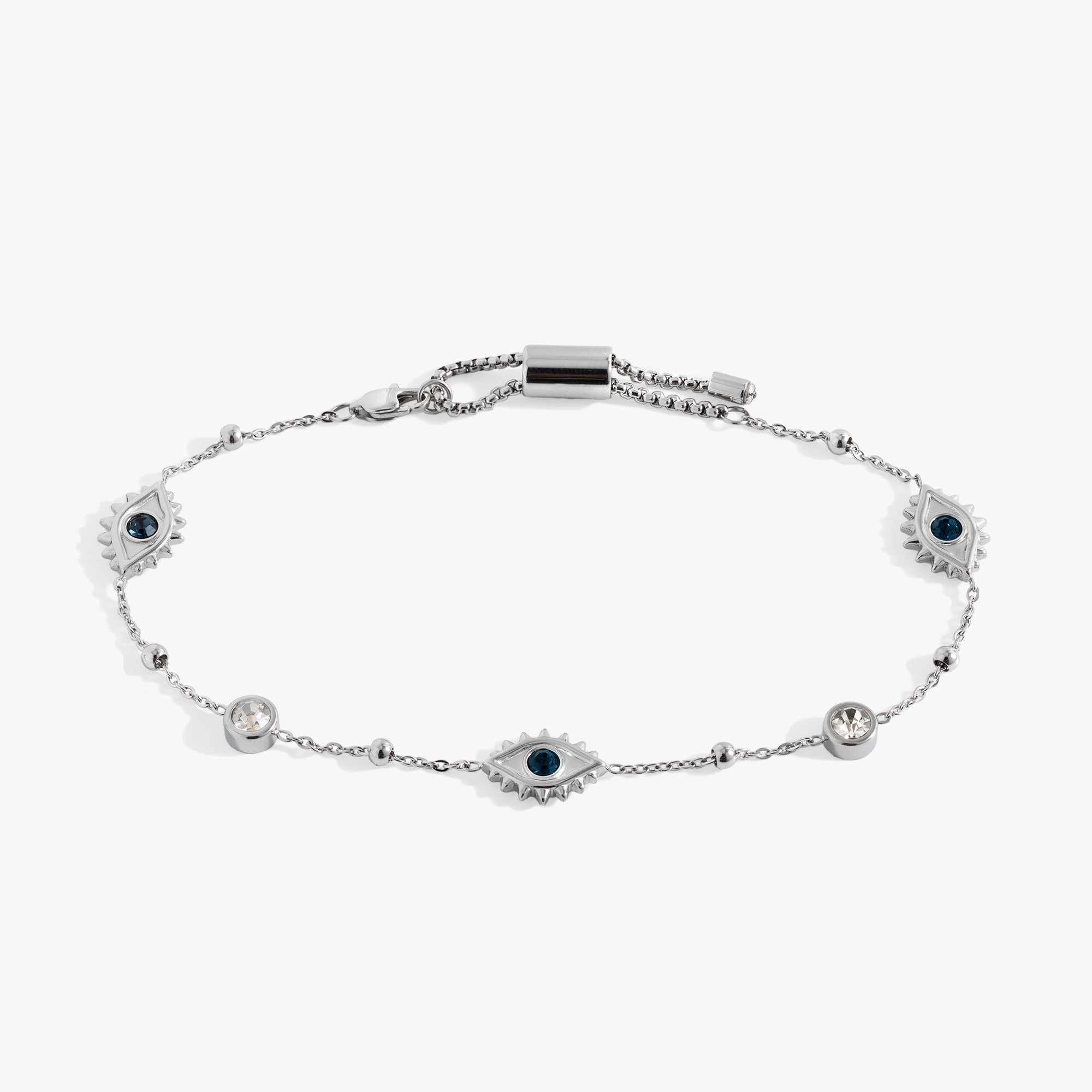Gold stainless steel Evil Eye Crystal Anklet by ALEX AND ANI featuring a delicate chain and protective eye charm.