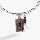 Antique silver Harry Potter™ Diary and Basilisk Fang bangle bracelet by ALEX AND ANI with detailed charm designs.