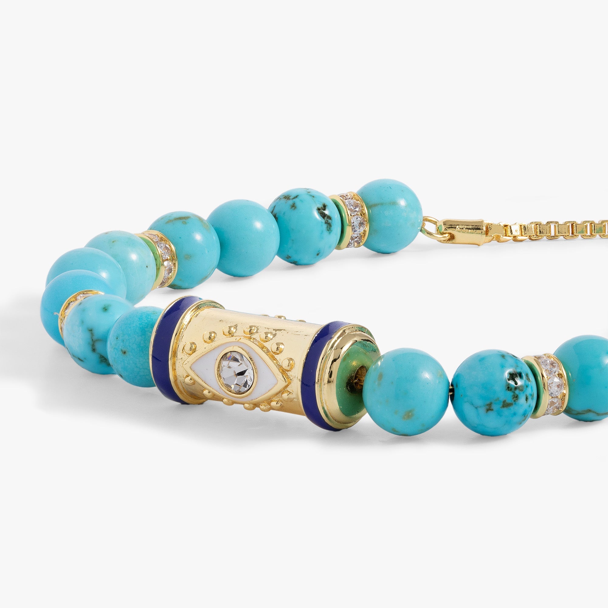Gold Evil Eye Bolo Bracelet by ALEX AND ANI, featuring a sleek adjustable design with a prominent evil eye charm.
