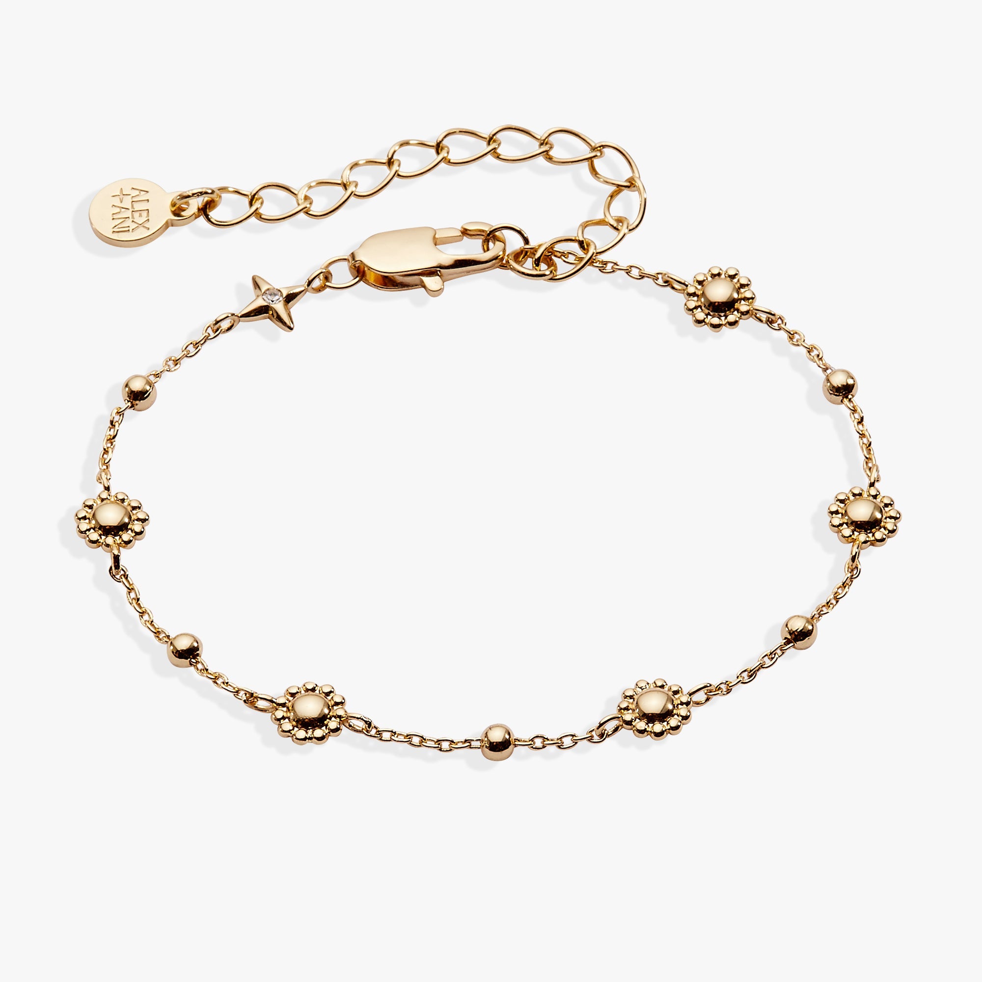 Gold Floret Chain Bracelet by ALEX AND ANI featuring delicate floral links and adjustable chain for a stylish accessory.
