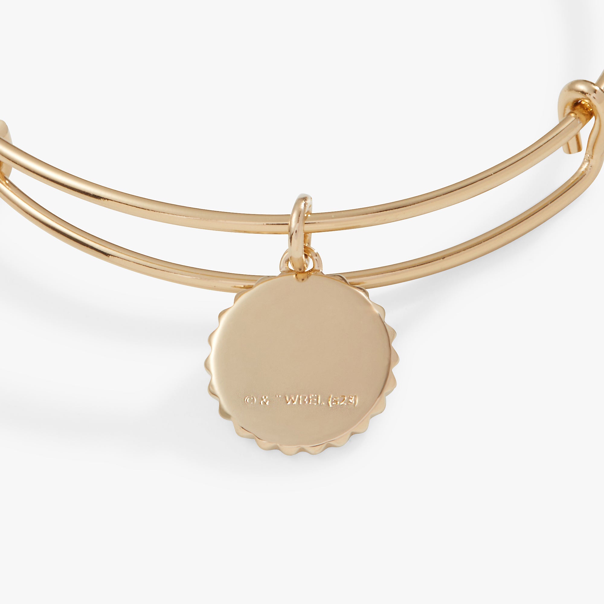 Gold Harry Potter Gryffindor House charm bangle by ALEX AND ANI featuring a detailed Gryffindor crest charm on a sleek bracelet.