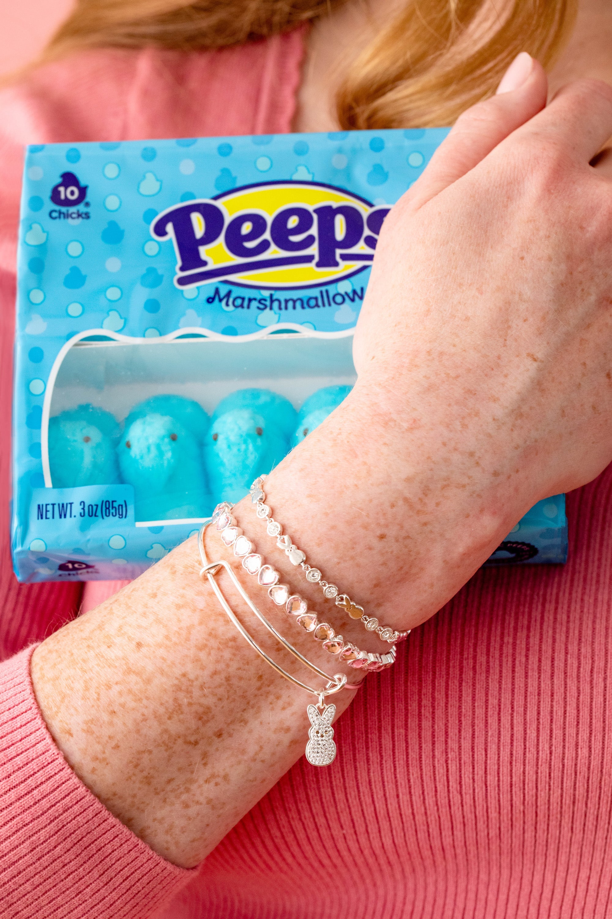 Gold PEEPS® Bunny Bolo Bracelet by ALEX AND ANI featuring a bunny charm and adjustable cord for a stylish accessory.