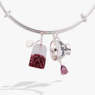 Gold ALEX AND ANI bracelet with a "Spill the Tea" cup and tea bag charm, featuring detailed, elegant design.