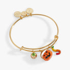 Gold 'Trick or Treat' Multi Charm Bangle by ALEX AND ANI featuring Halloween-themed charms on a stylish bracelet.