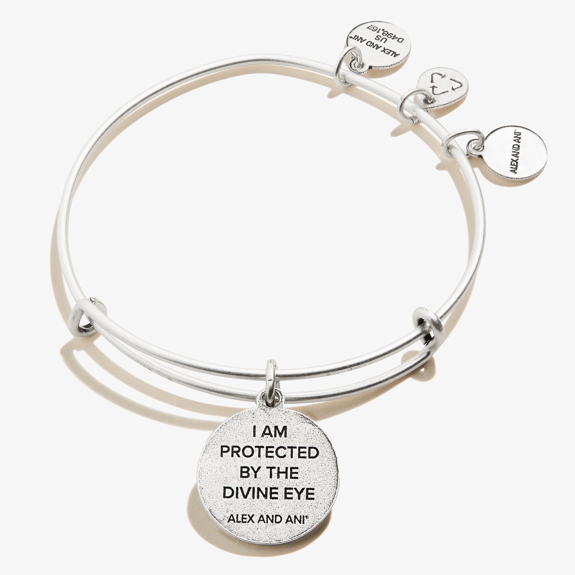 Silver Evil Eye and Sodalite Charm Bangle by ALEX AND ANI, featuring intricate designs and vibrant blue gemstones.