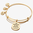 Silver Evil Eye and Sodalite Charm Bangle by ALEX AND ANI, featuring a detailed bracelet with protective symbols and blue stone accents.