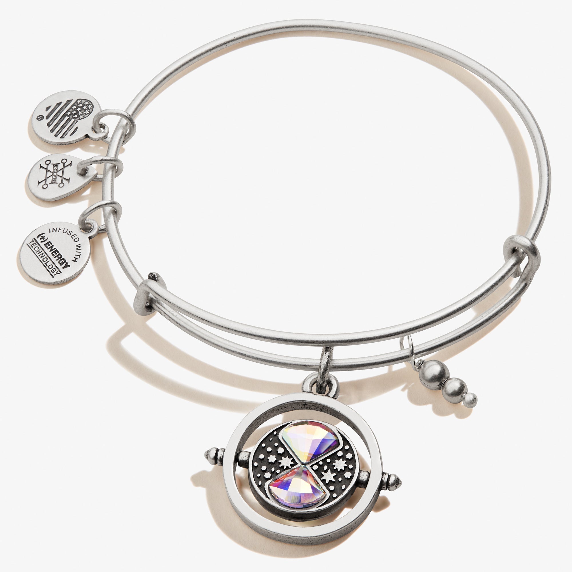 ALEX AND ANI Harry Potter™ Time Turner Spinner Charm Bangle, silver bracelet with detailed time turner charm and spinner feature.