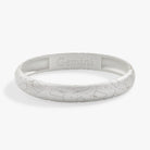 Satin silver Gemini Zodiac hinge bangle bracelet by ALEX AND ANI with engraved zodiac symbol and sleek design.
