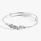 Silver Evil Eye Inline Bangle bracelet by ALEX AND ANI featuring a detailed evil eye charm on a sleek silver band.