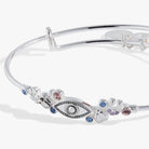Silver Evil Eye Inline Bangle bracelet by ALEX AND ANI with a charm featuring a protective evil eye design.