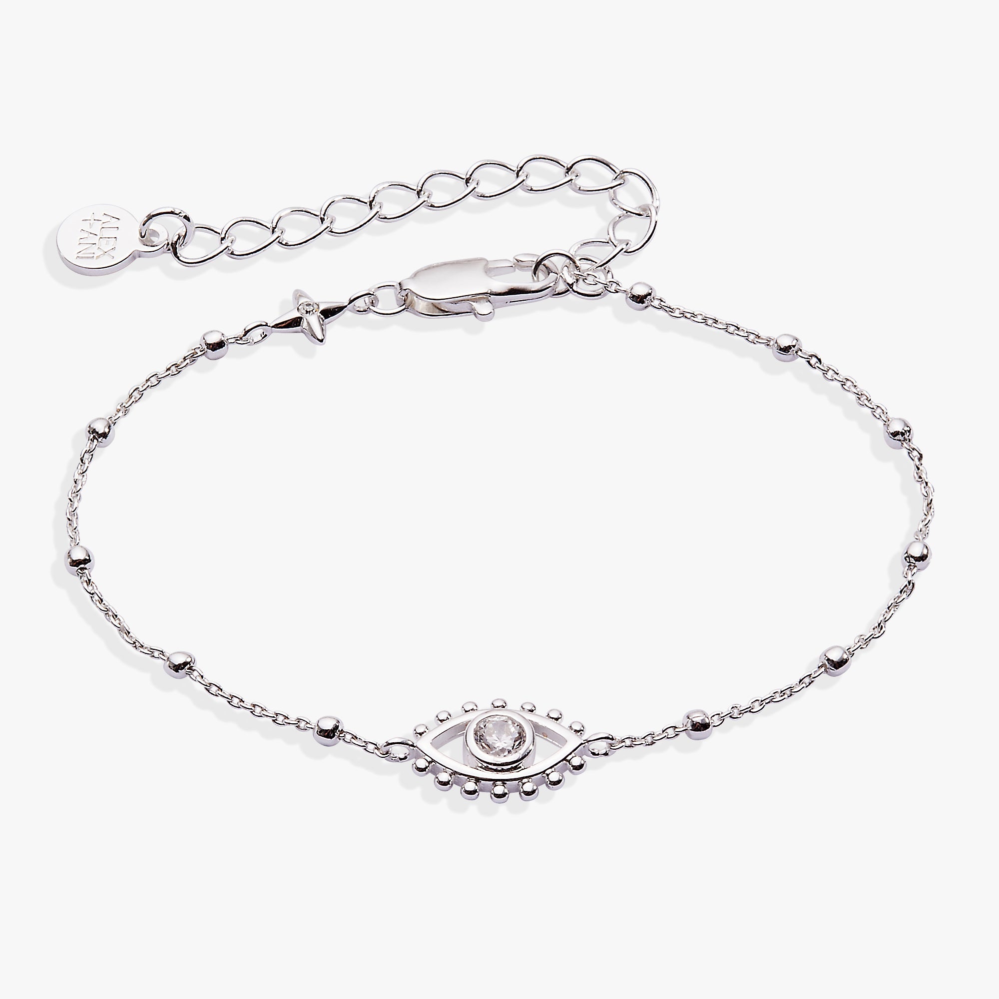 Silver Evil Eye Inline Bracelet by ALEX AND ANI featuring a delicate chain and evil eye charm.