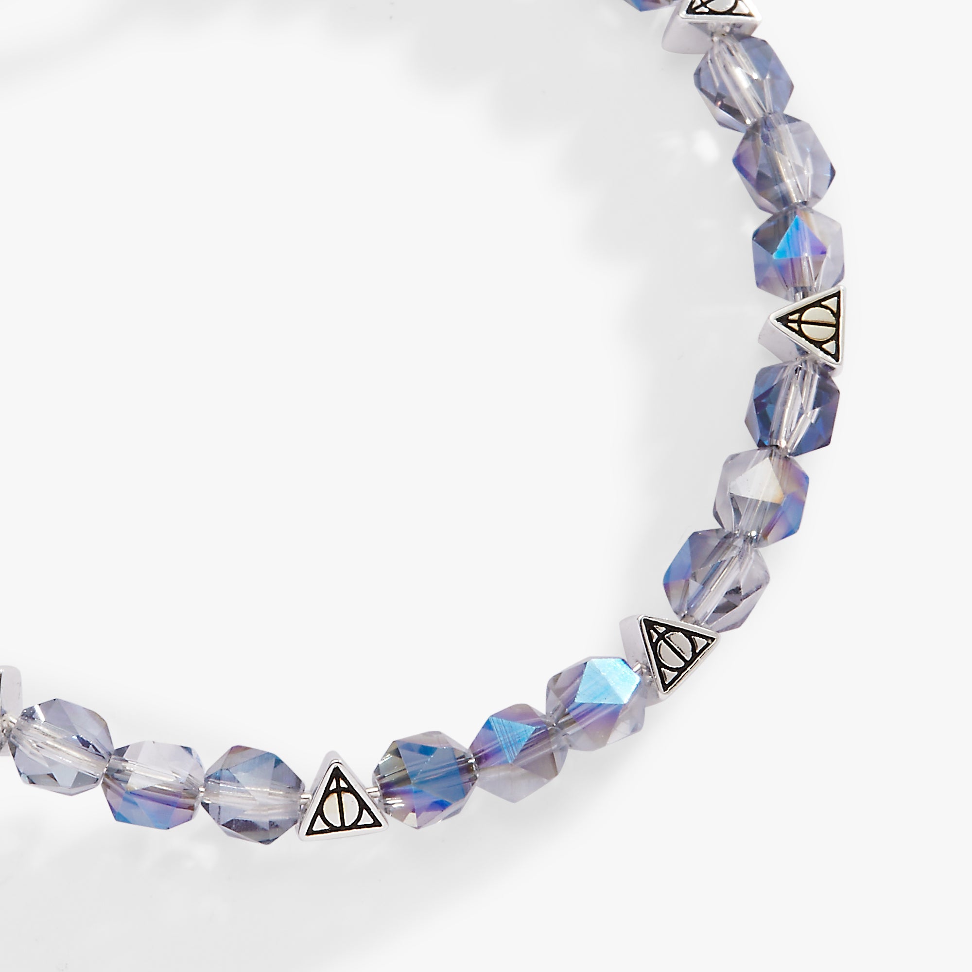 Silver Harry Potter Deathly Hallows beaded bangle by ALEX AND ANI featuring intricate bead detailing and charm symbols.