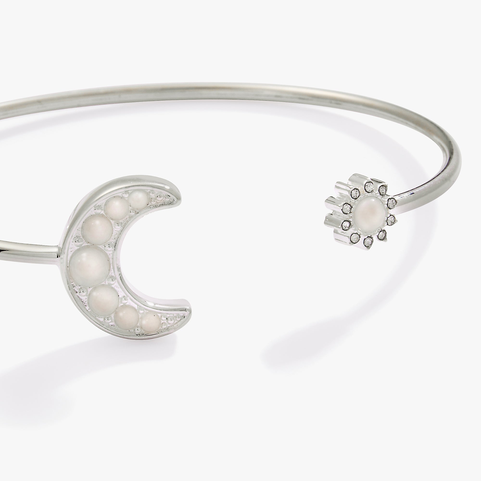 Silver Moon and Sun Flex Cuff bracelet by ALEX AND ANI featuring celestial-themed design and adjustable fit.