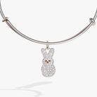 Silver PEEPS® Crystal Bunny Bangle bracelet by ALEX AND ANI featuring a crystal bunny charm on a sleek silver band.