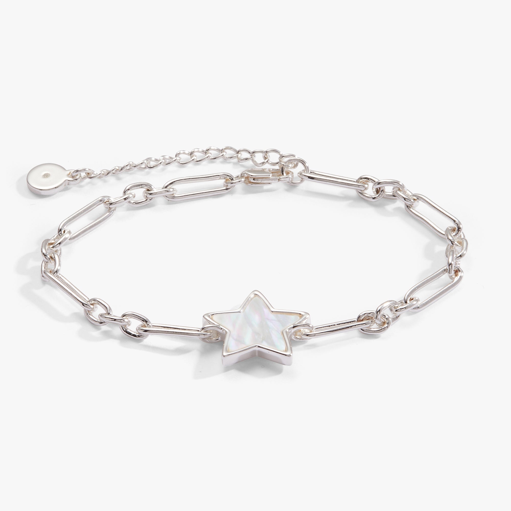 Silver Star Mother of Pearl adjustable bracelet by ALEX AND ANI featuring a star charm and sleek design.