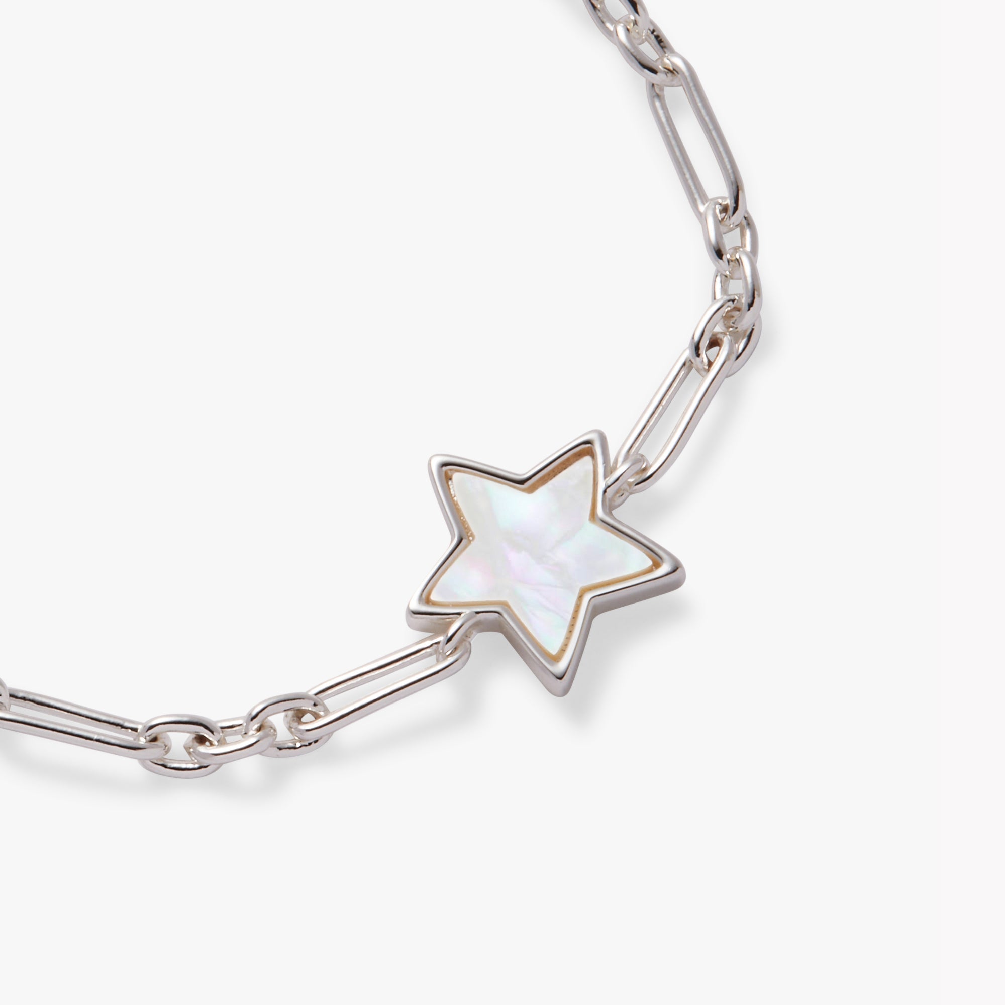 Silver Star Mother of Pearl Adjustable Bracelet by ALEX AND ANI featuring a star charm and smooth mother of pearl centerpiece.
