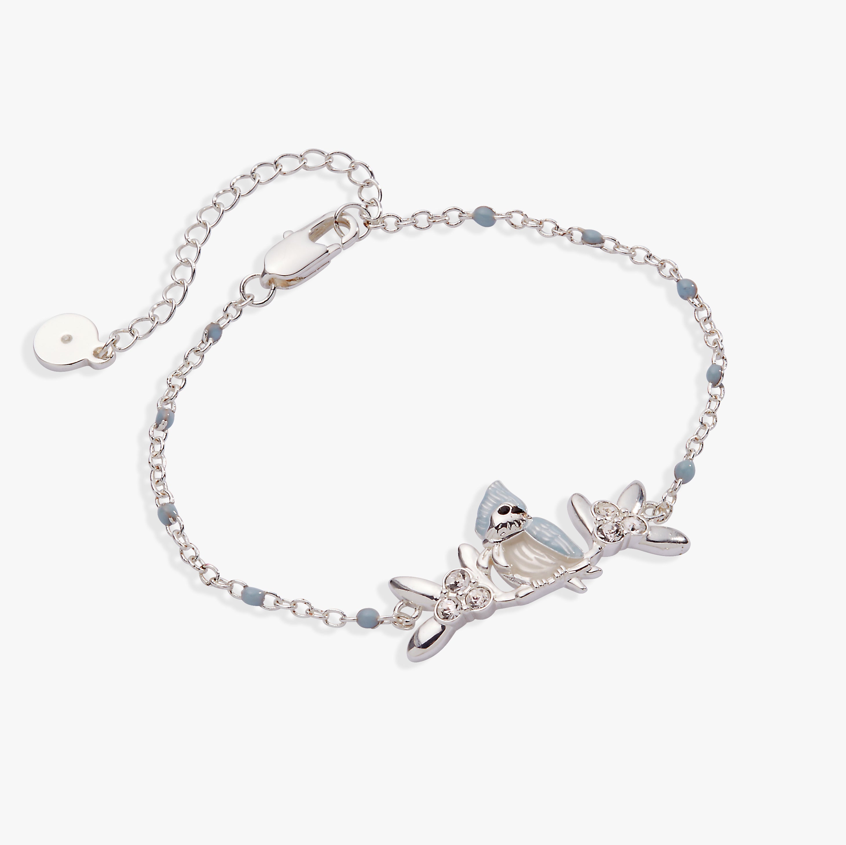 Silver Tufted Titmouse Bird Bracelet from ALEX AND ANI featuring a detailed bird charm on a sleek bracelet.