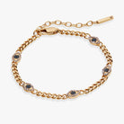 Gold stainless steel Evil Eye curb chain bracelet by ALEX AND ANI, featuring a detailed evil eye charm and sleek design.