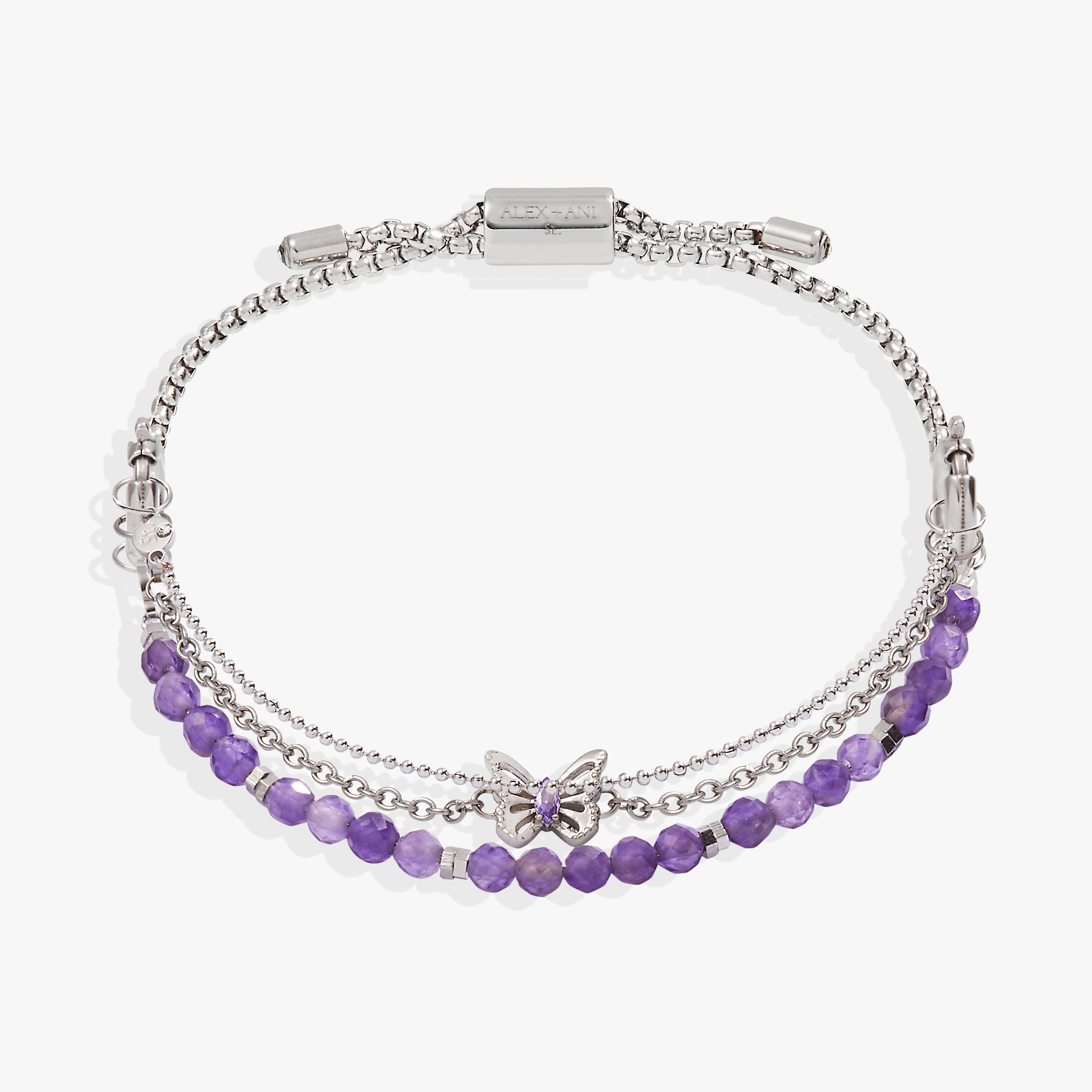 Set of silver Butterfly Stranded™ bracelets by ALEX AND ANI featuring stainless steel bands with butterfly charms.