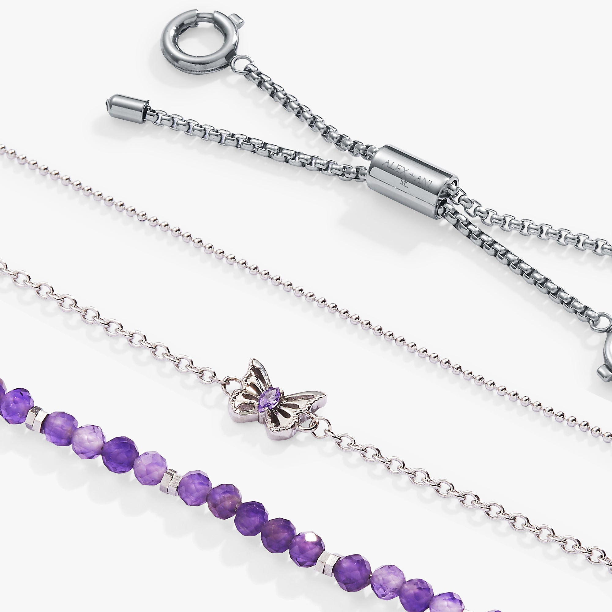 Set of silver Butterfly Stranded™ bracelets by ALEX AND ANI featuring stainless steel design and butterfly charms.
