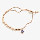Sterling silver Evil Eye pull chain bracelet by ALEX AND ANI featuring a detailed evil eye charm on a sleek chain.