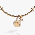 Two-tone Aries zodiac charm bangle bracelet by ALEX AND ANI featuring a circular Aries symbol charm.