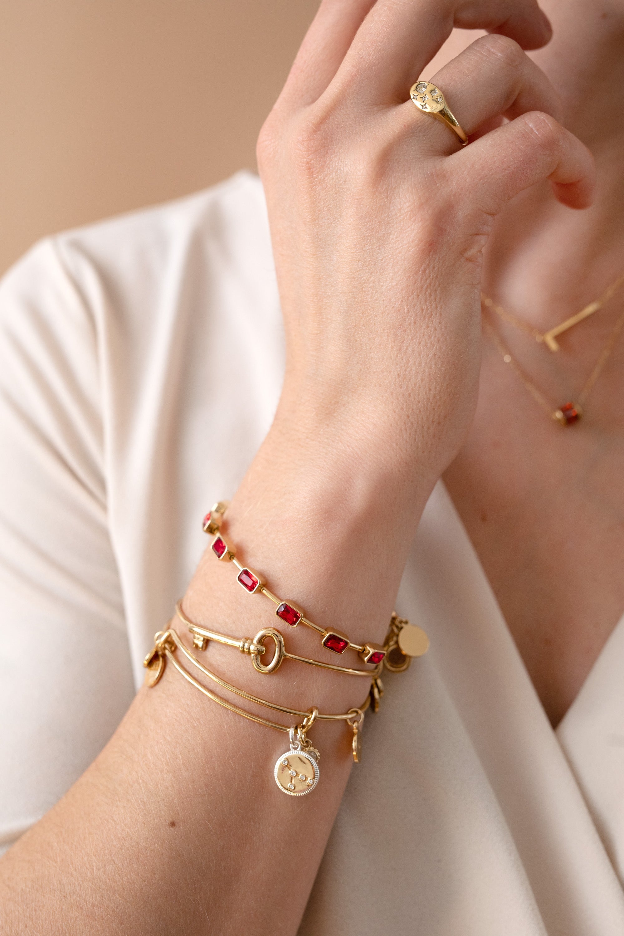 Two-tone Cancer zodiac charm bangle bracelet by ALEX AND ANI featuring a detailed Cancer symbol charm.