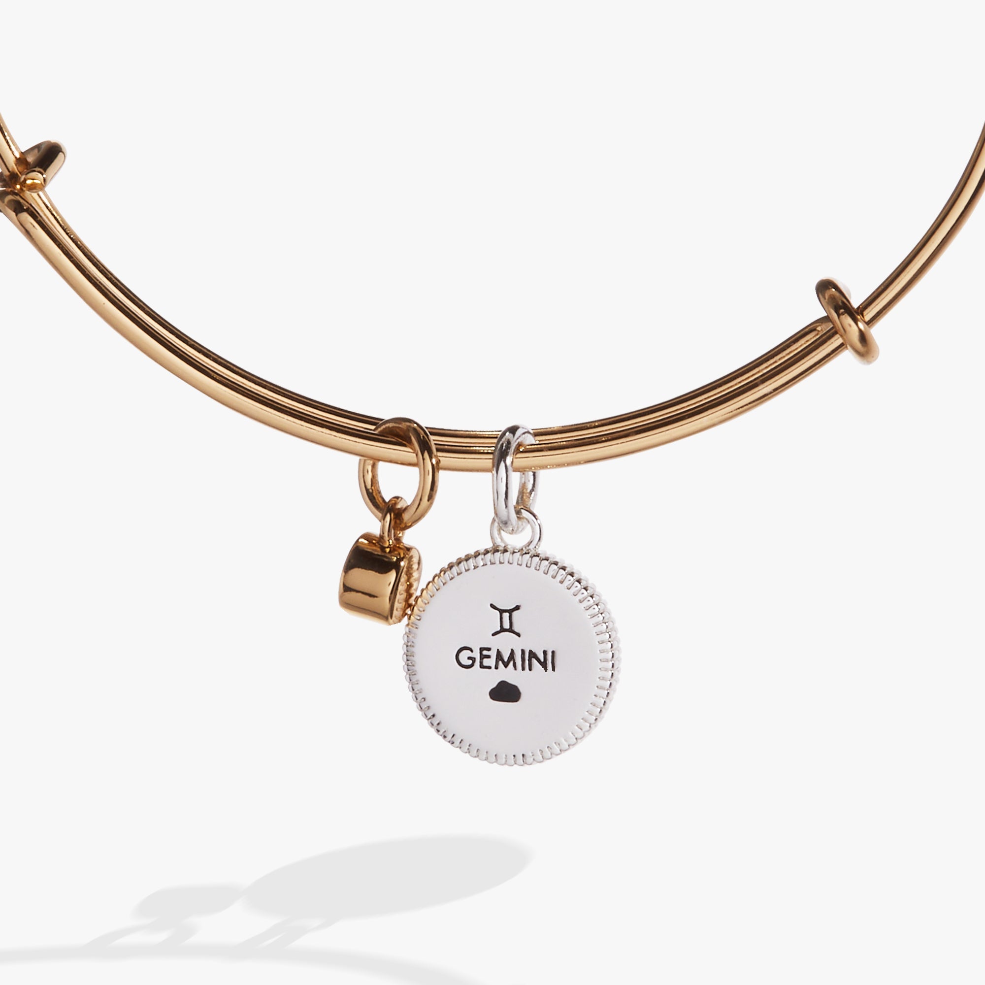 Two-tone Gemini Zodiac Charm Bangle by ALEX AND ANI featuring a sleek bracelet with a Gemini pendant charm.