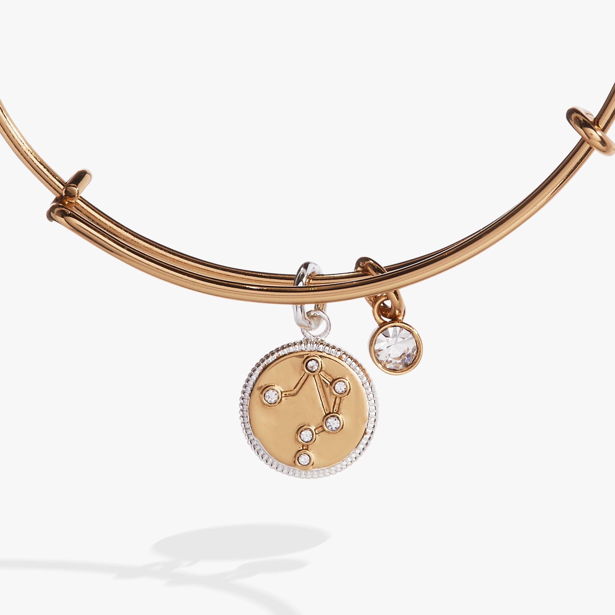 ALEX AND ANI Libra Zodiac Charm Bangle featuring a two-tone bracelet with a Libra zodiac charm and elegant design.